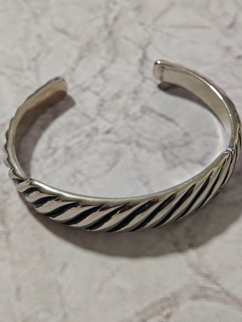Sterling Silver Sculpted Cable Cuff Bracelet, Wide Open Bangle - Picture 4 of 8